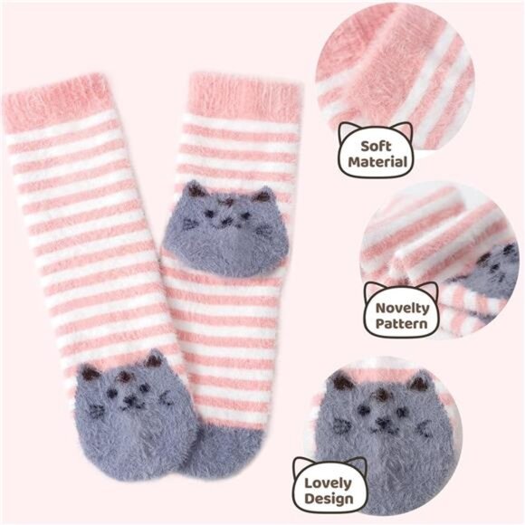 New 5 Pairs Fuzzy Soft Cozy Comfortable Socks for Women, Casual Sleep Comfy Sock - Picture 2 of 6